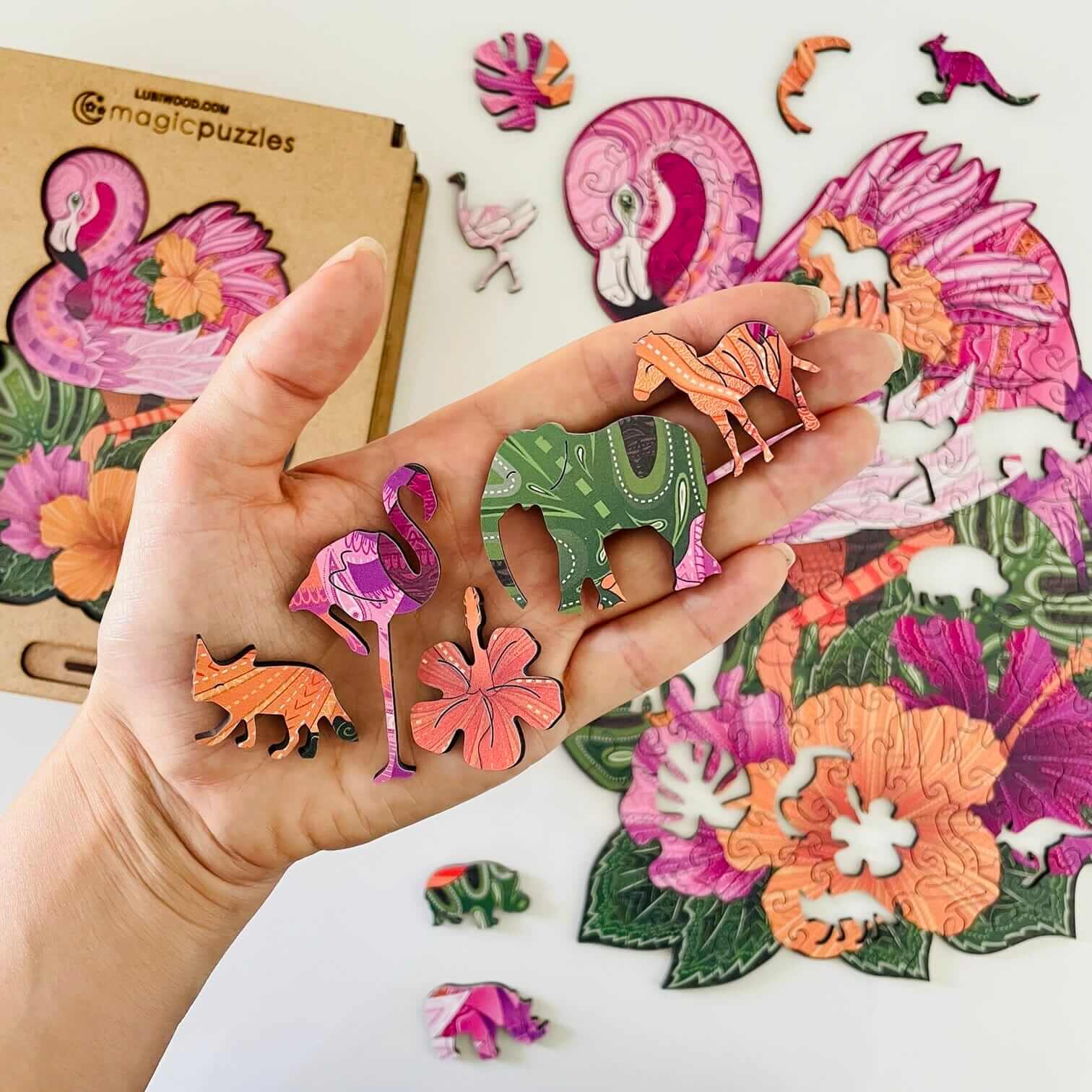 Puzzle de Madeira - Faces de Animais DJECO - Flamingo Handmade