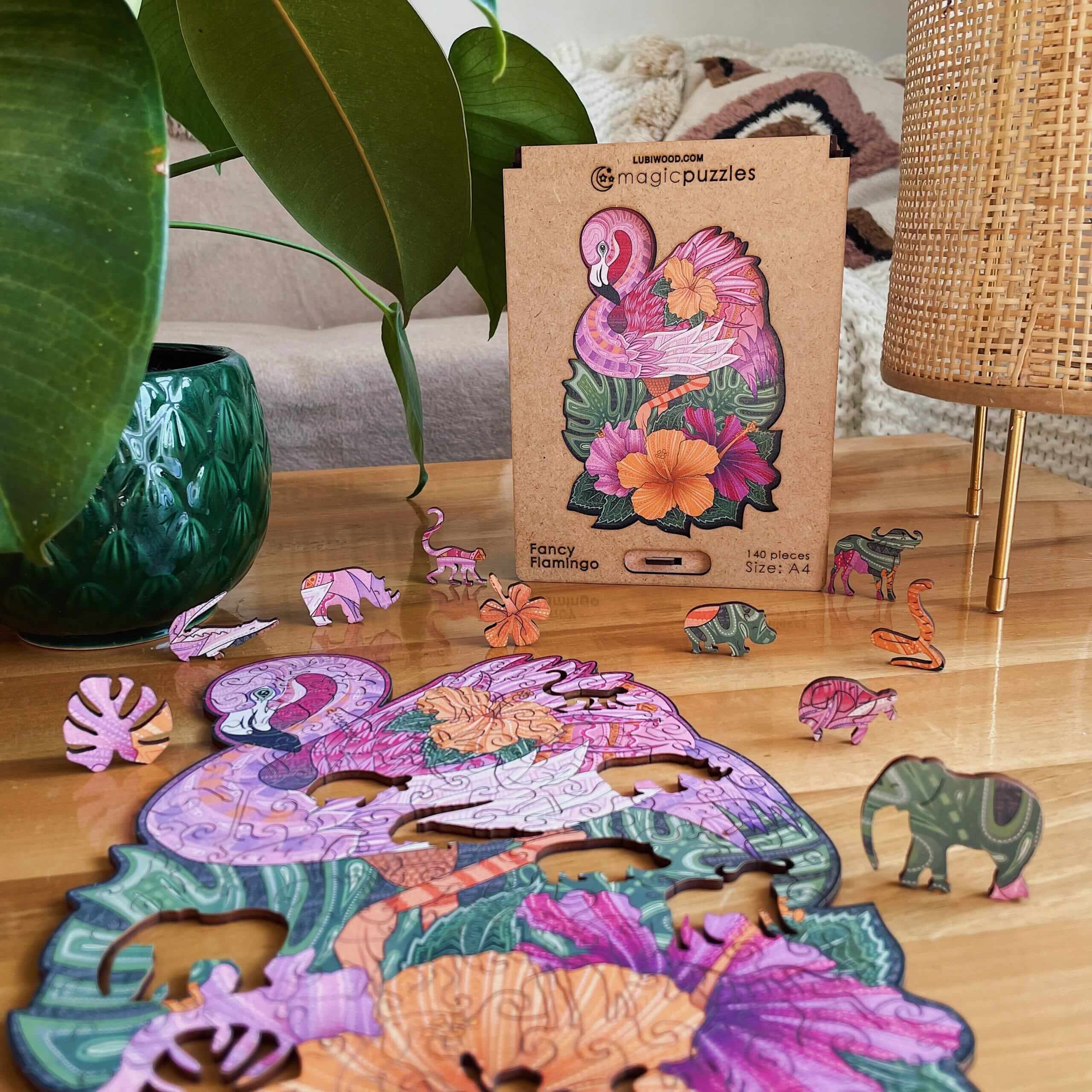 Puzzle de Madeira - Faces de Animais DJECO - Flamingo Handmade