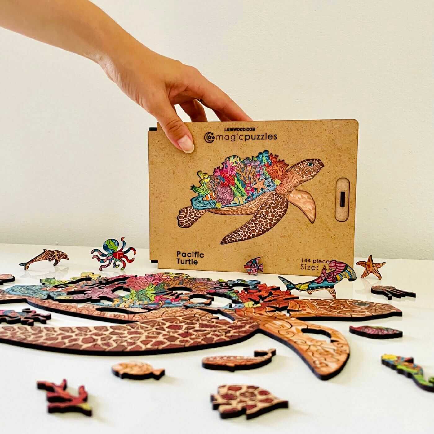 puzzle bois : animaux : Puzzle en bois tortue 3 pièces Hetre massif, fait  main